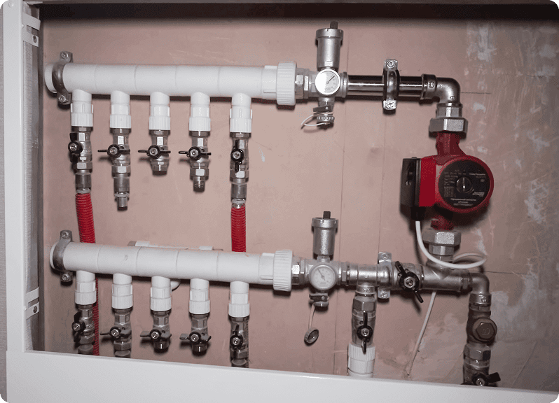Water distribution system with red pump