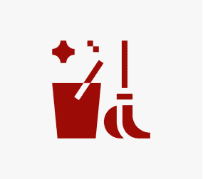 Cleaning tools icon with red bucket